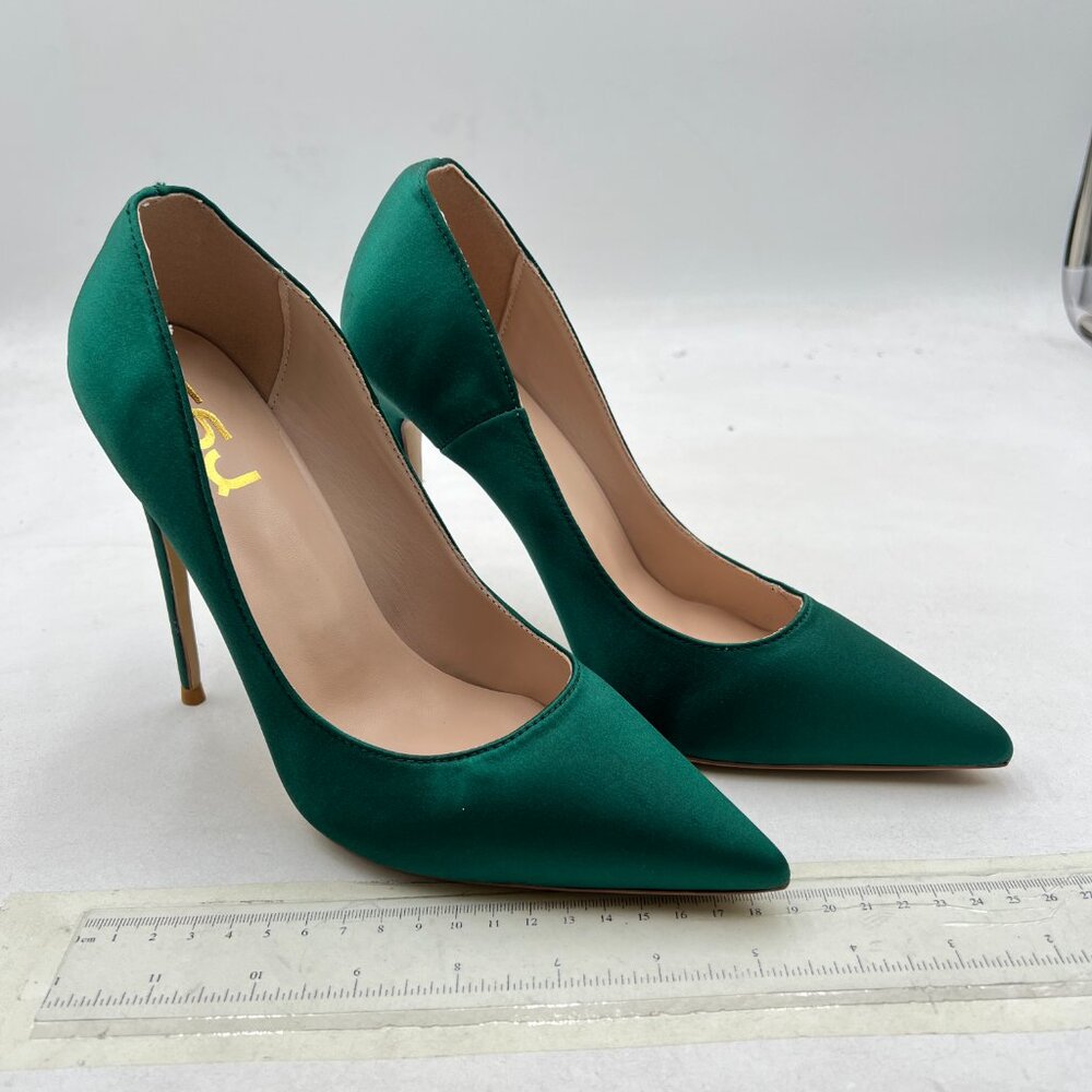 FSJ Turquoise Satin High Heels Pumps Pointed Toe Stilettos Slip On Formal Shoes - Picture 3 of 7